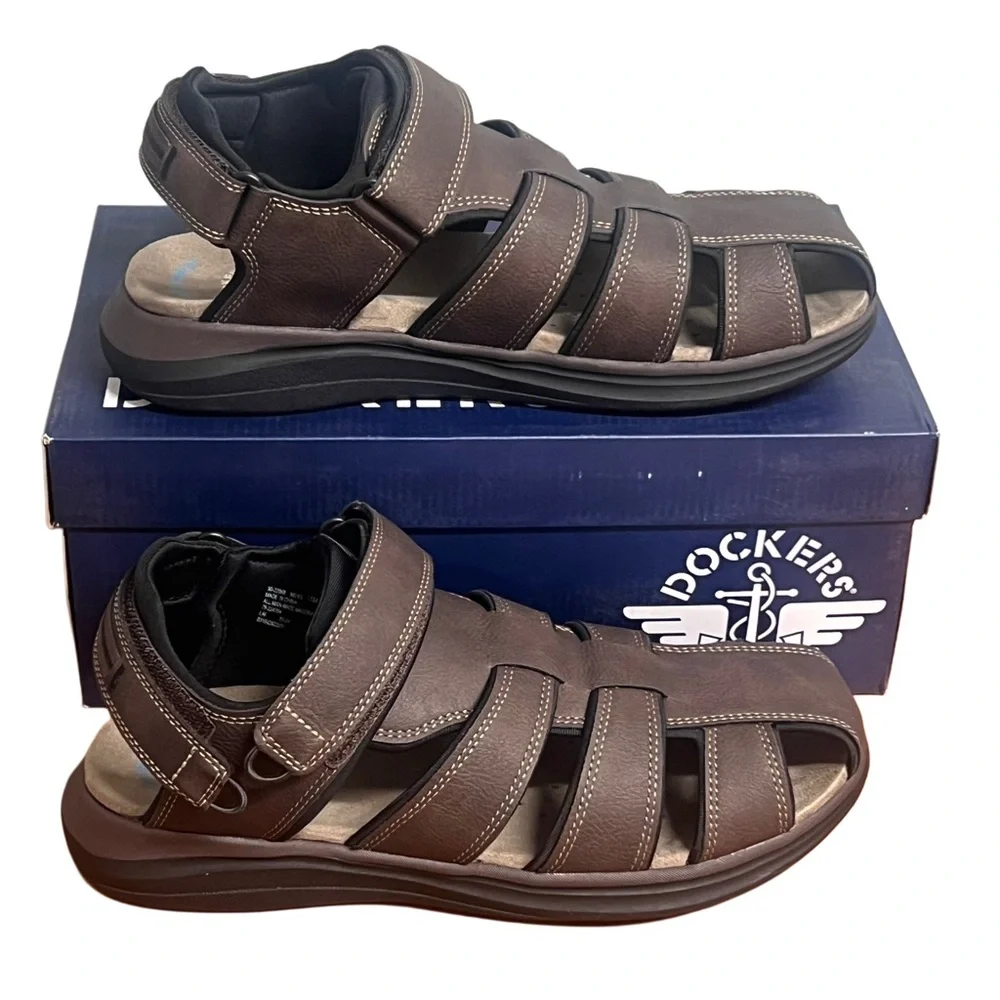 NIB Dockers Byrd Brown Closed Toe Adjustable Strap Fisherman Sandal Size 11